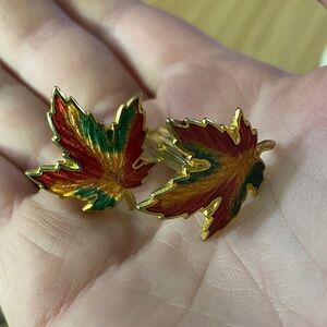 Gold Leaf cuff links with Red and Green Accents